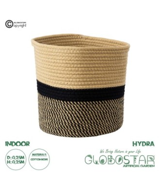 GloboStar® Artificial Garden HYDRA 20206 Διακοσμητικό Πλεκτό Καλάθι - Κασπώ Γλάστρα - Flower Pot  Μπεζ με Μαύρο Π25cm x Υ25cm